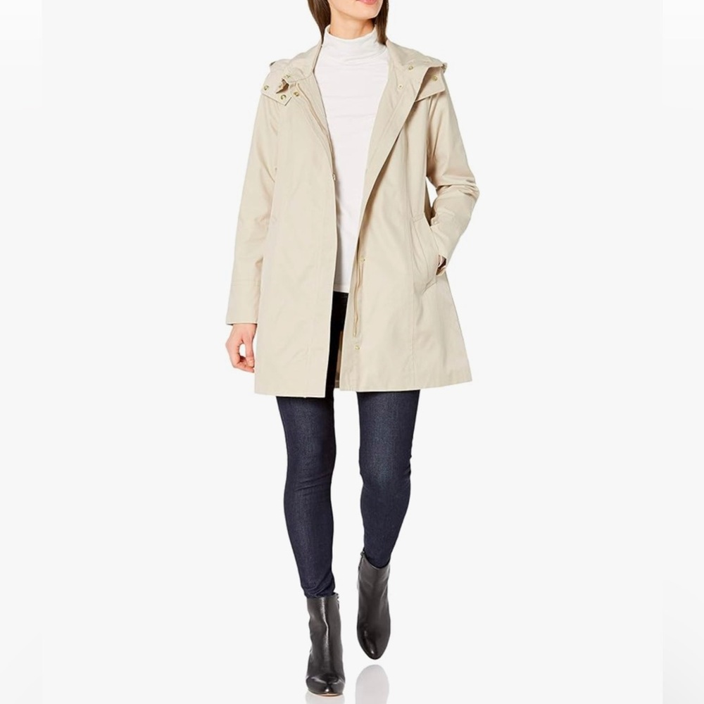 Cole Haan Women's Hooded Trenchcoat, Sand, Small